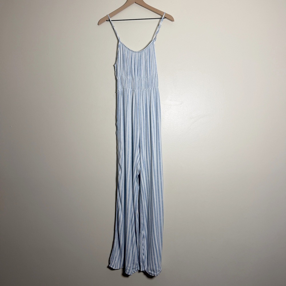 Jolie & Joy Womens Jumpsuit XL Blue Striped Sleeveless Strappy Side Cutout